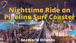 Night Ride POV on Pipeline Roller Coaster at SeaWorld Orlando