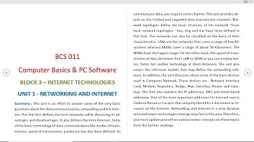 BCS 011 Block 3 Computer Basics & PC Software - Notes & Important Questions with Answers