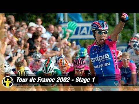 Tour de France 2002 - stage 1(highlights) - Surprise attack by " the Lampre man"