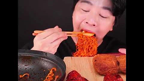 ASMR SOUPY FIRE NOODLES, SPICY SAUSAGES, EGGS, CHILI MUKBANG MASSIVE Eating Sounds #15
