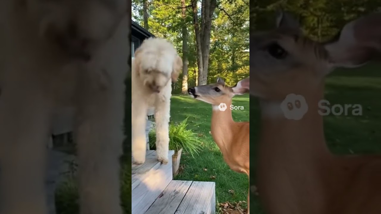 Goldendoodle Bell Kisses a Deer in the Backyard 🥹🦌 | Wholesome Animal Friendship