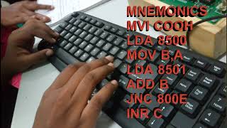 8085 microprocessor kit experiments (AVIONICS LAB)using type 1 using mnemonics