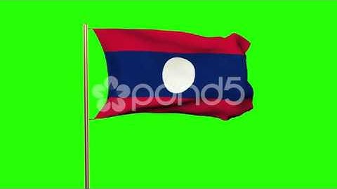 Laos Flag With Cloud Waving In The Wind. Green Screen, Alpha Matte. Loopable