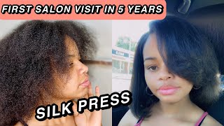 SILK PRESS &amp; Trimming Natural 4C hair | First Salon Visit in 5 Years.