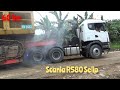 Jalan Licin SCANIA R580 Muatan CAT 390D Selip Di Tanjakan