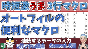 VBA 便利なオートフィルのマクロ、Excelの3行マクロ～すぐに使えるミニマクロ8回 (2024/04/10)