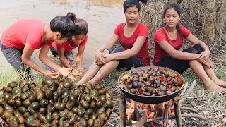 Survival skills: Find Catch Snail in The lake for Food - Cooking Snail Tasty delicious with Chili