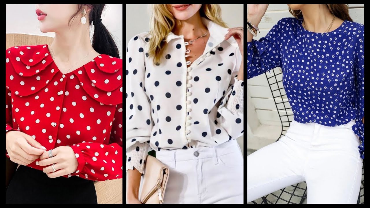 Top 50 formal polka dots tunic top designs || blouses designs with jeans 