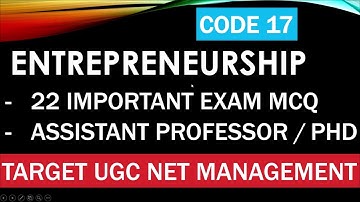 ENTREPRENEURSHIP - 22 IMPORTANT EXAM MCQs - TARGET UGC NET MANAGEMENT & COMMERCE