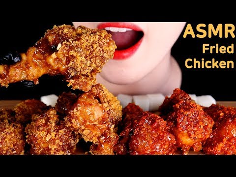 ASMR Spicy sweet fried chicken eating sounds MUKBANG | BBQ써프라이드 치킨 먹방 | 咀嚼音チキンを食べる