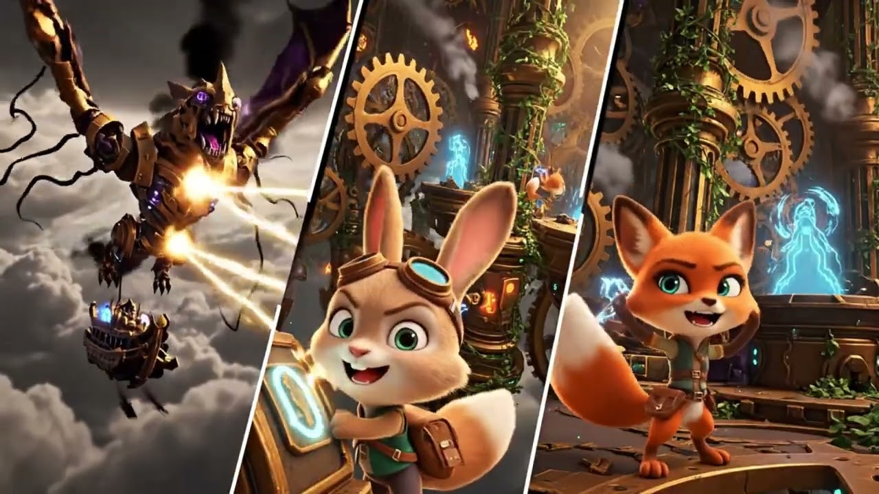 Rabbit & Fox vs. Steam-Punk Monster in Cyber-Magic City! ⚙️✨ 