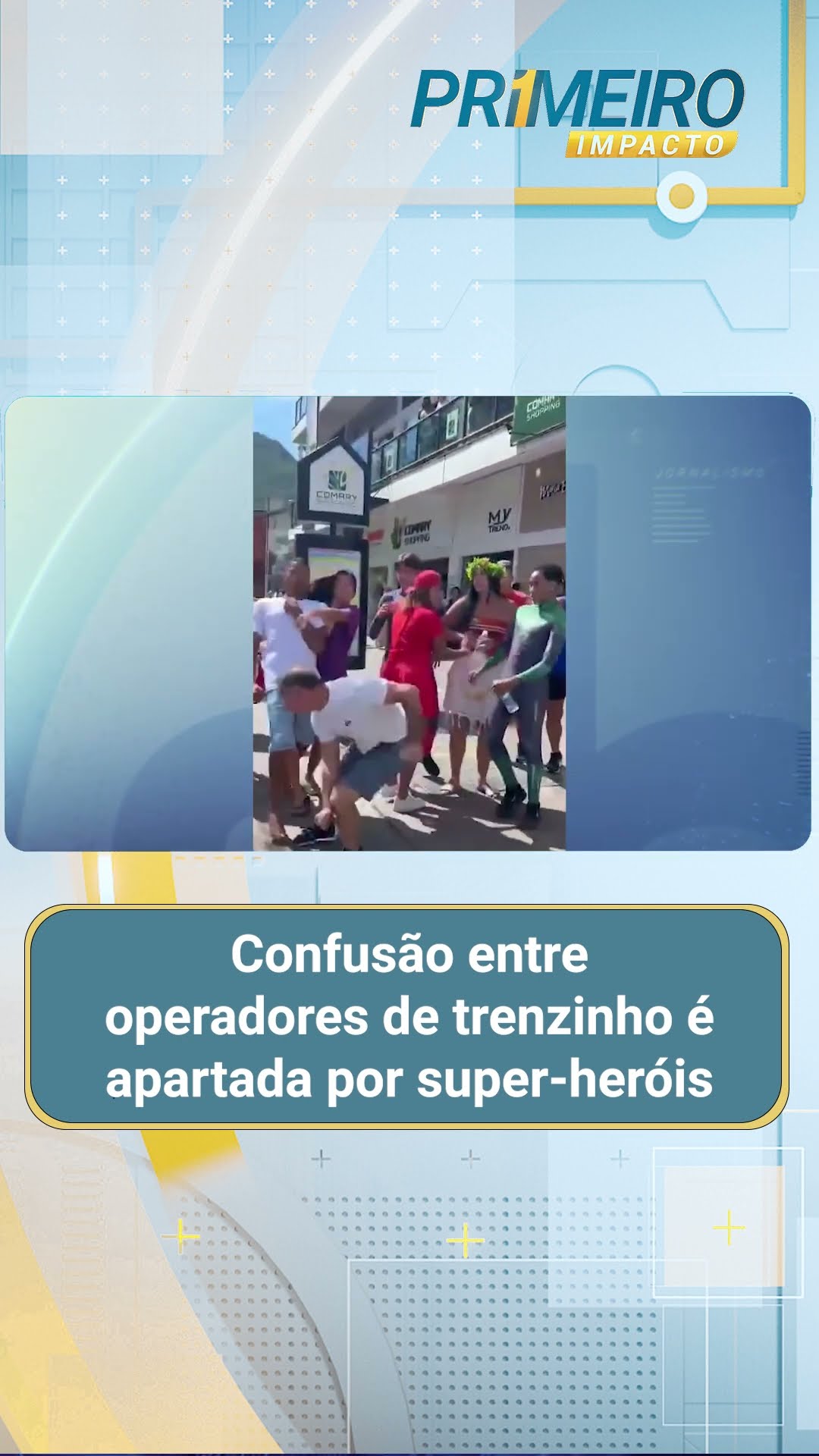 Confusão entre operadores de trenzinho é apartada por super-heróis