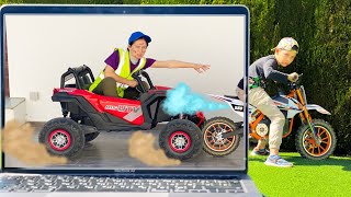 Funny Tema and MAGIC LAPTOP | Artem stole a Sportbike from a laptop and Ride on it
