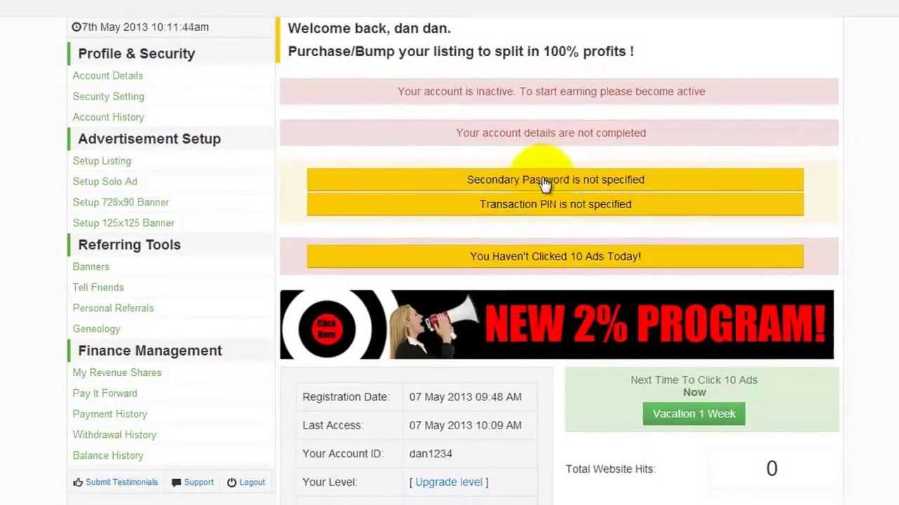 AdHitProfits - How to set up a New Account