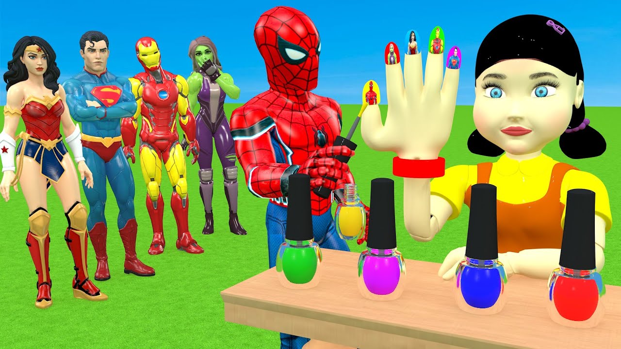 Squid Game vs Super Hero 3D Best Nail Polish Color 5 Times Challenge Who's Winer