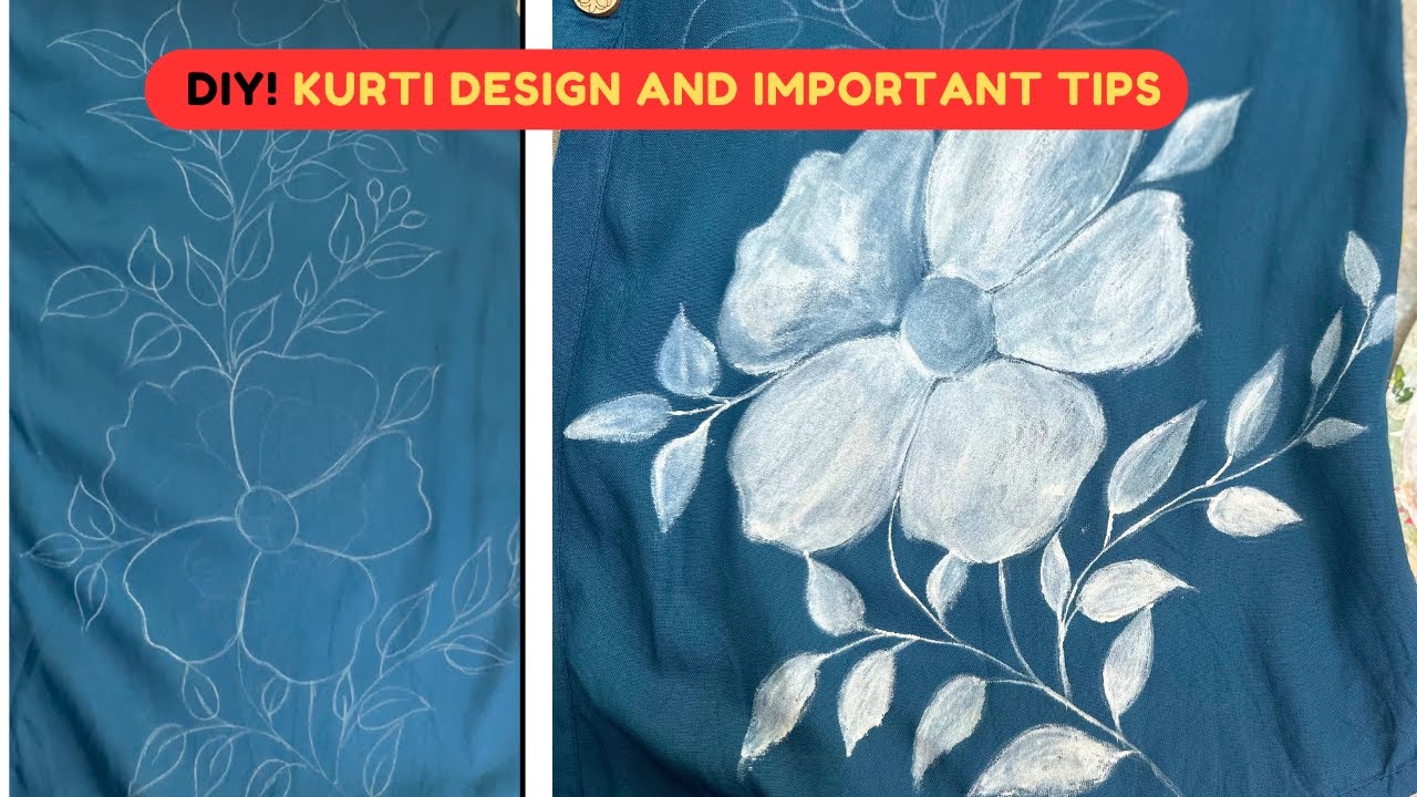 DIY Kurti painting design 🌸 | Simple and Beautiful🤩 #fabricpainting #kurtipainting #youtubevideo