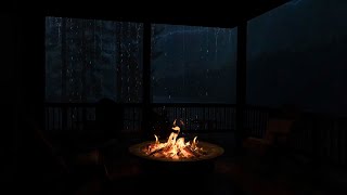 Cozy Balcony Ambience | With the Sound of Rainstorms and Crackling Fire | 48 Hours