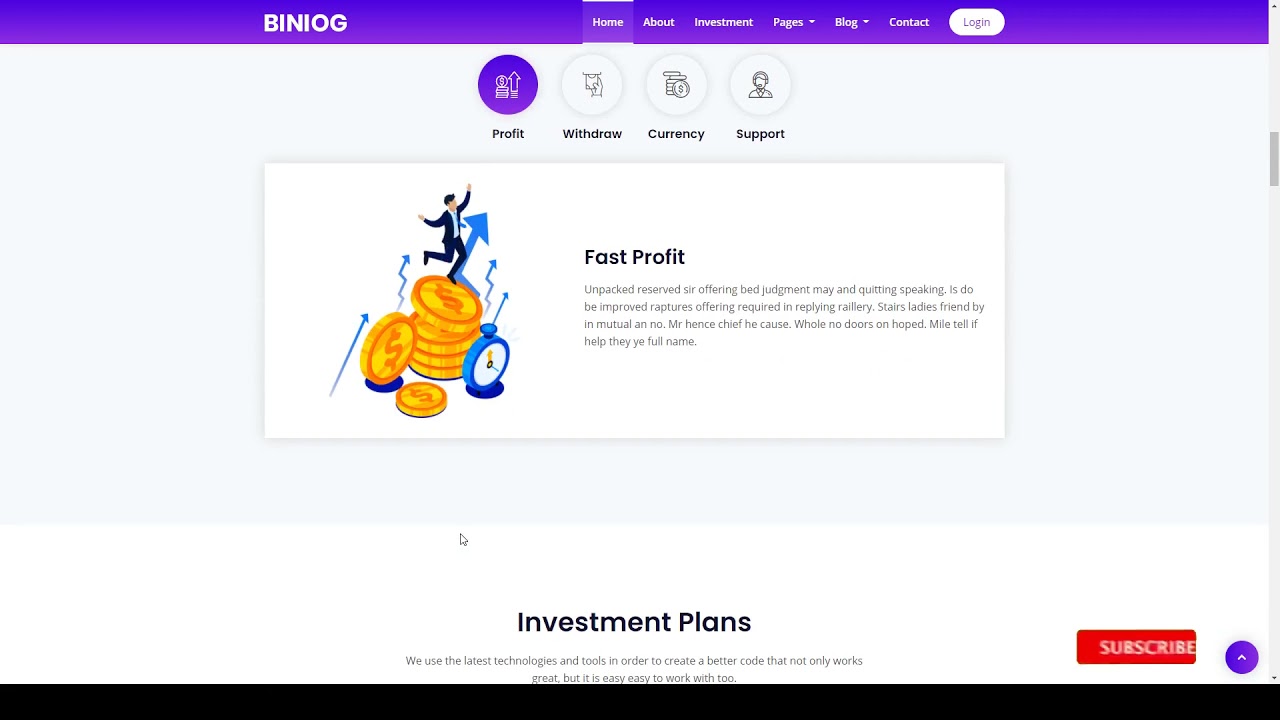 Biniog - HYIP Investment Template website financial Asuka