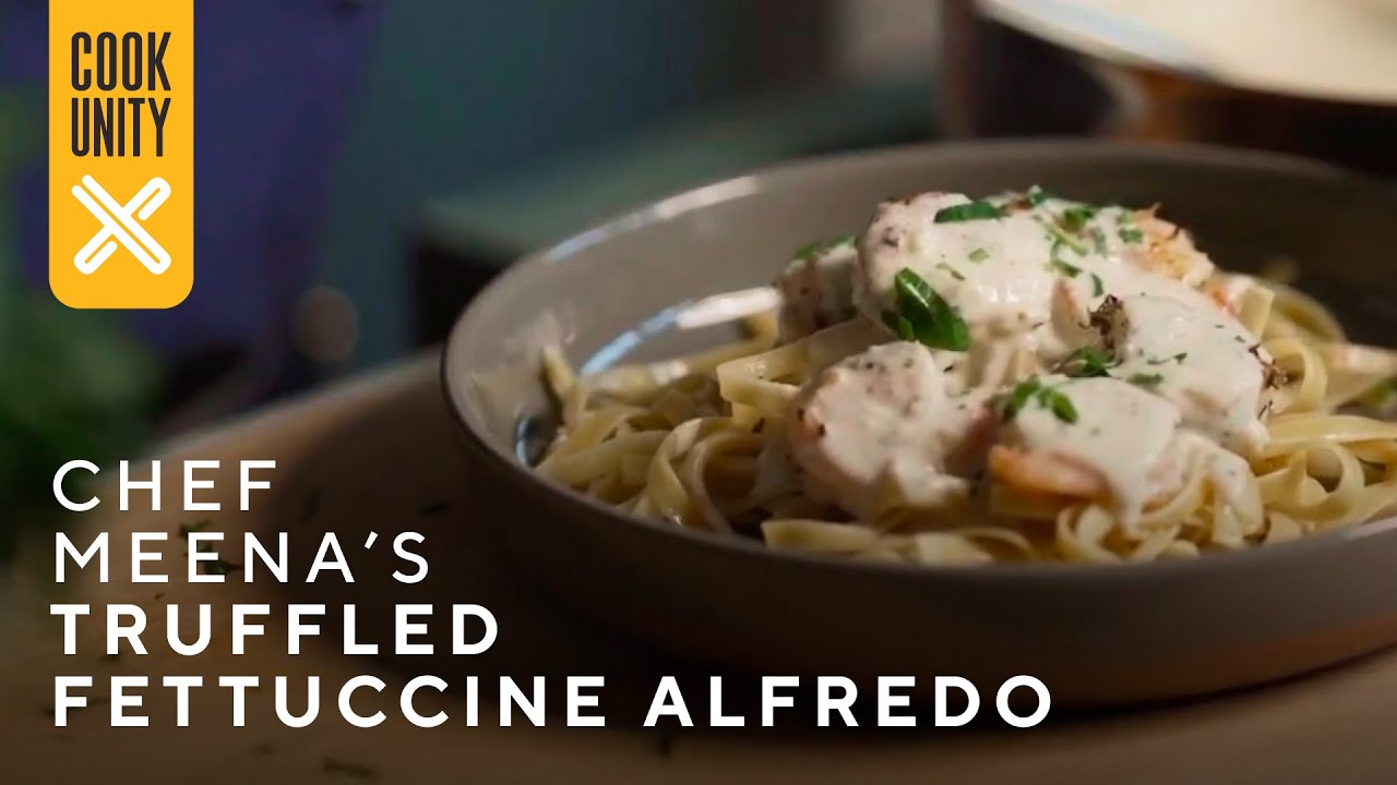 BEST Truffled Fettuccine Alfredo with Shrimp | Chef Meena Sreenivas 🍝