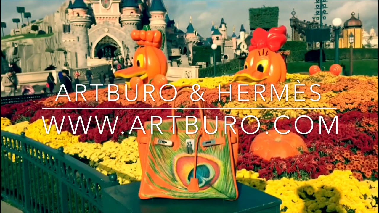 ARTBURO & HERMÈS Birkin 30cm Hot Orange PHW Togo. Hand painted Birkin Bag. Design by Alisa Kovtunova