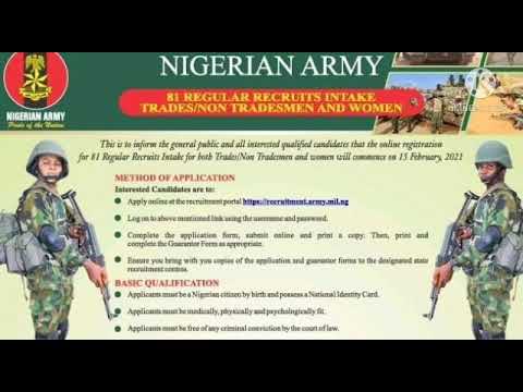 How To Join The Nigerian Army NIGERIAN ARMY RECRUITMENT COMMENCES FEBRUARY 15TH 2021