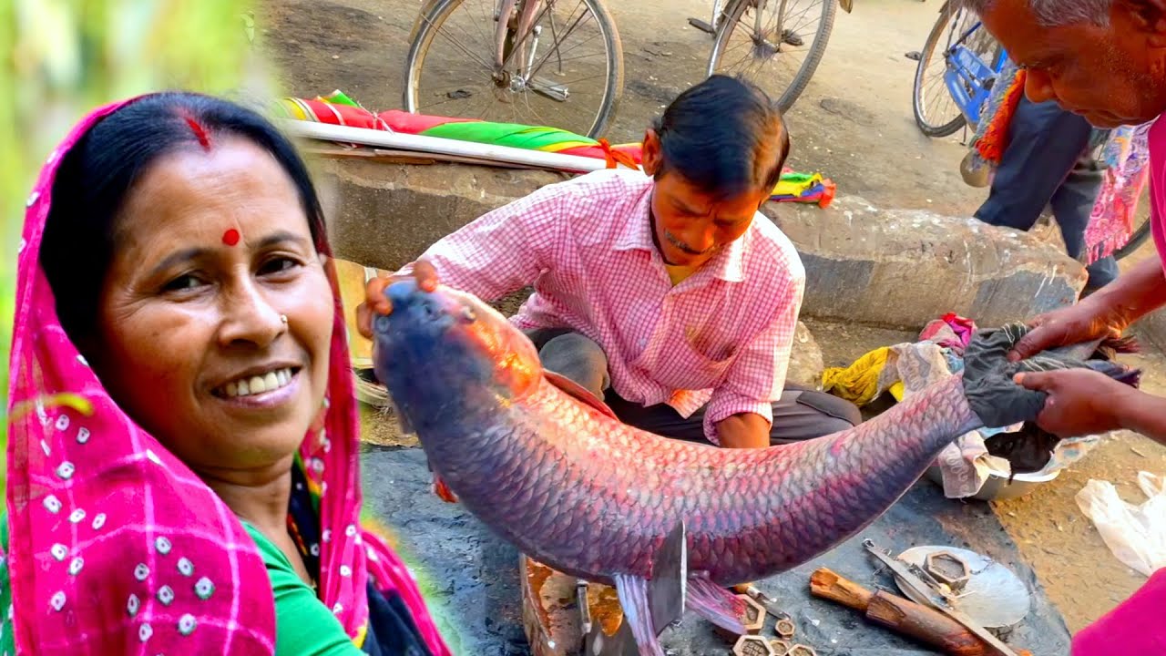 18 kg ওজনের Black Carp মাছের লেজা পাতুরি | 18kg big fish cutting and cooking | Big fish recipe