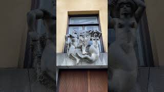Sculptures At The Entrance Of A Building In Stockholm, Sweden
