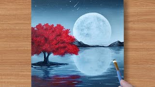 Red Tree | Black & White Painting | Full Moon Acrylic Painting for Beginners by Noman's Drawing 2,572,852 views 1 year ago 8 minutes, 8 seconds