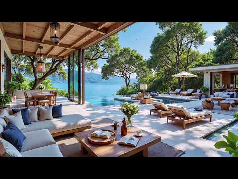 Tranquil Seaside View In Quiet Cabin | Ocean Sound Ambience & Soothing Jazz Music For Stress Relief