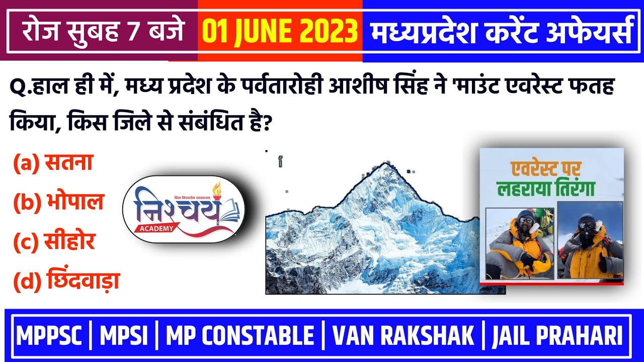 1 JUNE 2023 | MADHYPRADESH CURRENT AFFAIRS 2023 | Mp Current Affairs 2023 | Current Affairs | #mpca