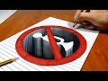 3D Trick Art Hole On Line Paper, Traffic signs, No horn honking