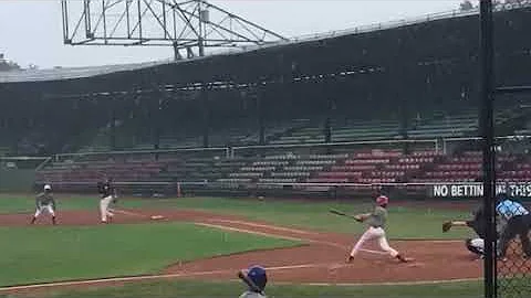 Gabriel Gaston hitting a single in the American Le...