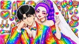 Paper DIY🎀Couple Rumi x Jinu Beauty Makeover + Rainbow Fashion Glow Up Blind Box Unboxing ASMR |Hana
