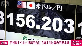 1ドル＝156円台に　今年1月以来の円安水準(2025年11月19日)