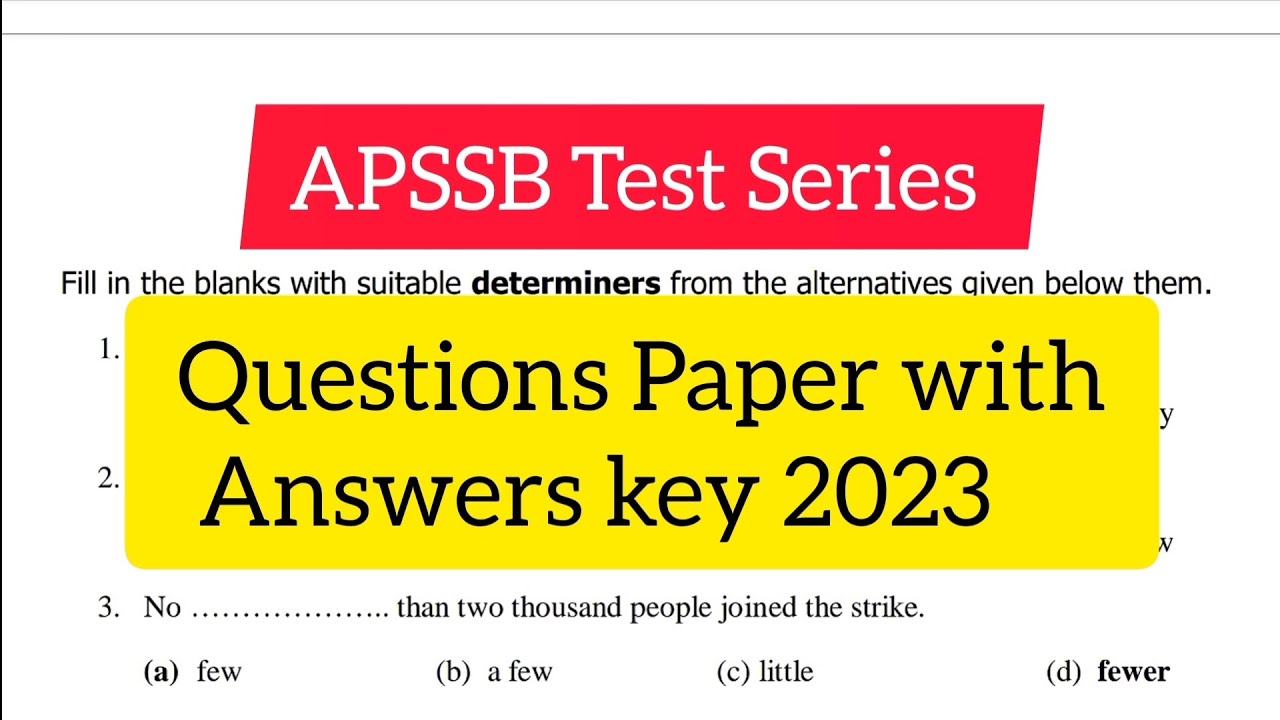 APSSB TEST SERIES I APSSB QUESTION PAPER I APSSB ANSWER KEY I APSSB ...