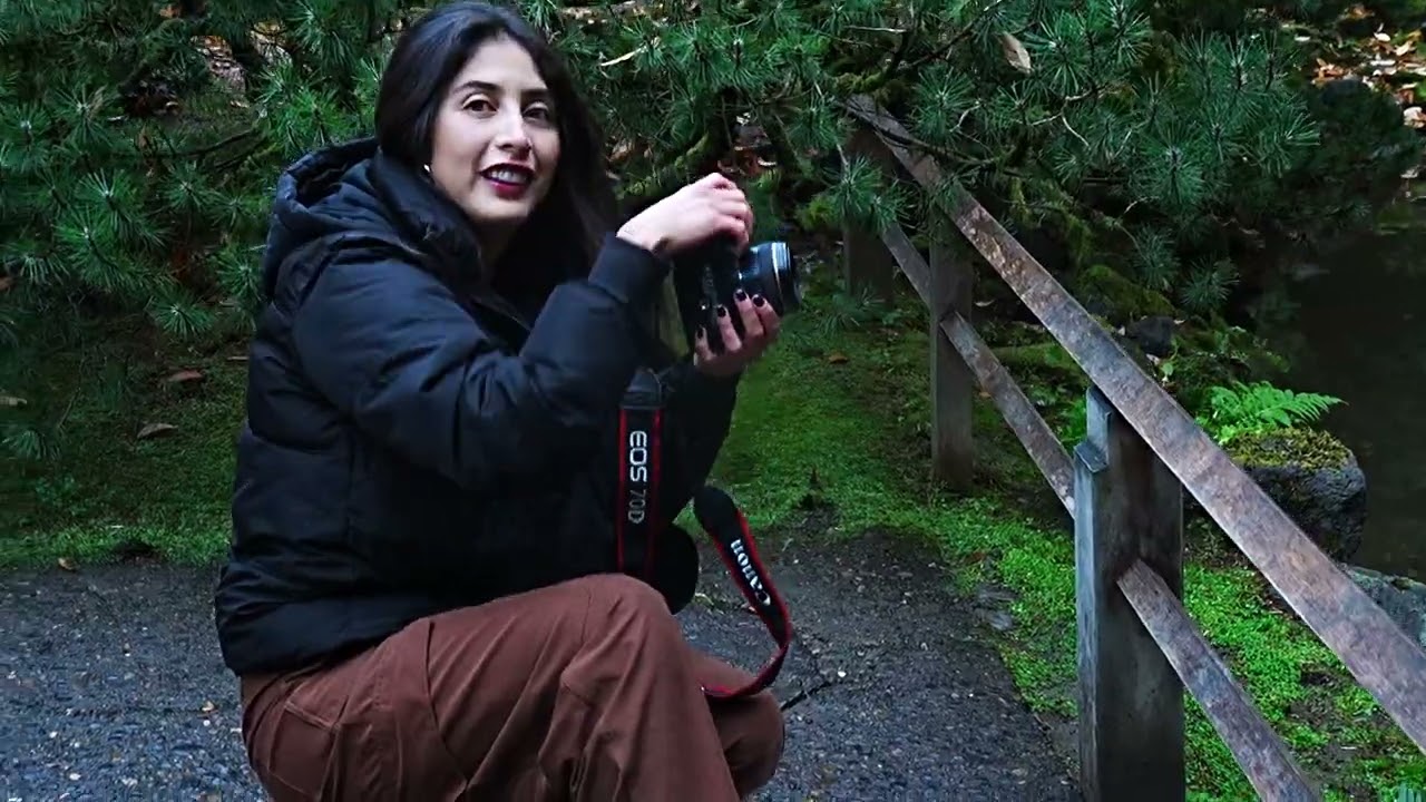 Michelle Photographing a Waterfall in the Japanese Gardens - Portland Oregon - November 20 2023