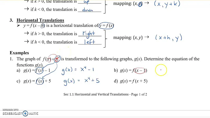Math 12 - Sec 1.1 Horizontal and Vertical Translations