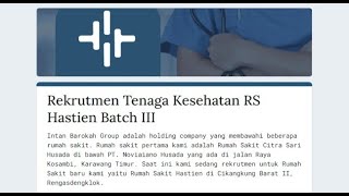 NEW HOSPITAL JOB OPENINGS: HASTIEN HOSPITAL KARAWANG | Intan Barokah Group |