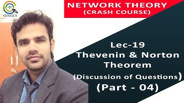 Lecture 19 I  Question Discussion on Thevenin & Norton I Part 04 I Network Theory I GATE