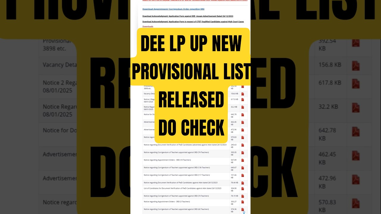 DEE LP UP NEW PROVISIONAL LIST RELEASED