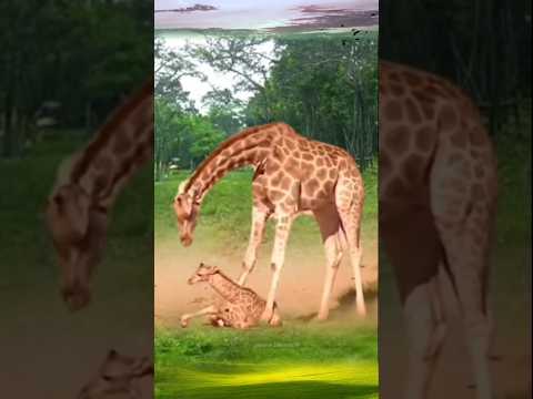 giraffe stands firm in front of the lion as a shield for its child|| #shorts #facts #animal