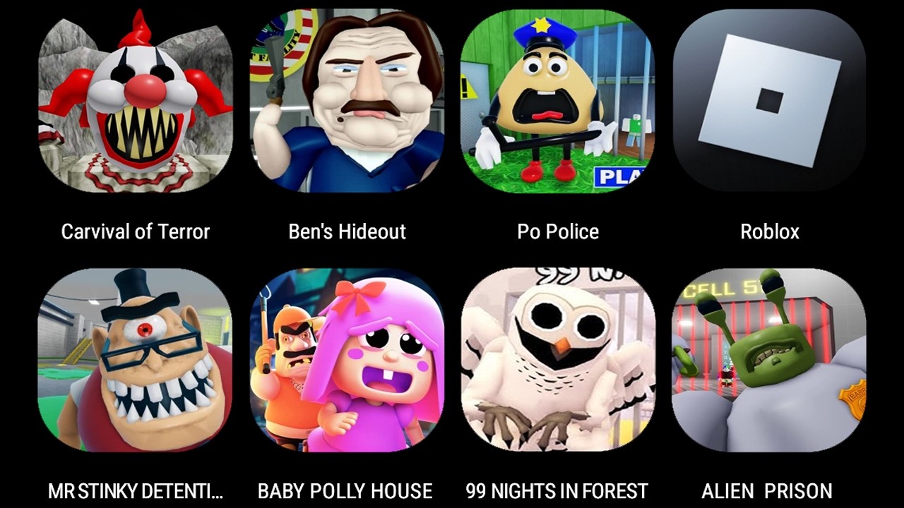 Escape The Carnival of Terror Obby,BEN'S HIDEOUT ESCAPE,PO POLICE PRISON,ESCAPE MR. STINKY DETENTION