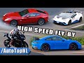Supercars  superbikes on autobahn  extreme speed flybys