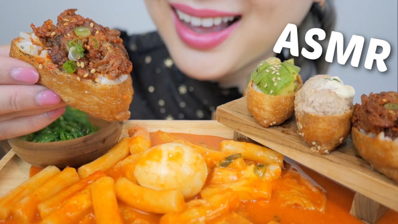 Spicy Creamy Carbonara Tteokbokki with Assorted Yubuchobap *ASMR No Talking Eating Sounds | N.E