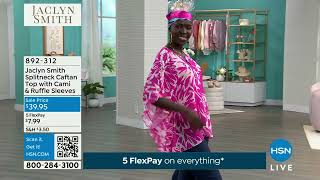 Jaclyn Smith Splitneck Caftan Top with Cami and Ruffle S...