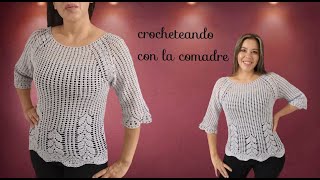 ⭐⭐⭐⭐⭐tutorial blusa kaly puntada hojas a crochet parte #2 crocheteando con la comadre