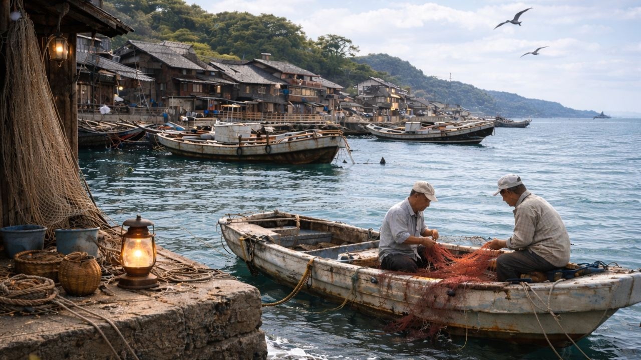 昭和の小さな漁村｜波の音だけが響く静かな港｜日本の風景