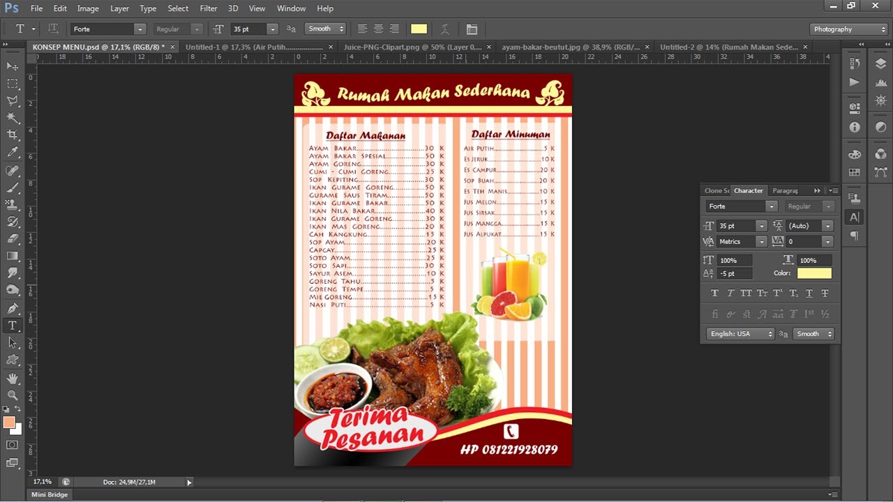 cara membuat daftar menu makanan dengan photoshop - YouTube