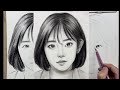How to draw a portrait of girl using reference photo  pencil drawing face girl realistic