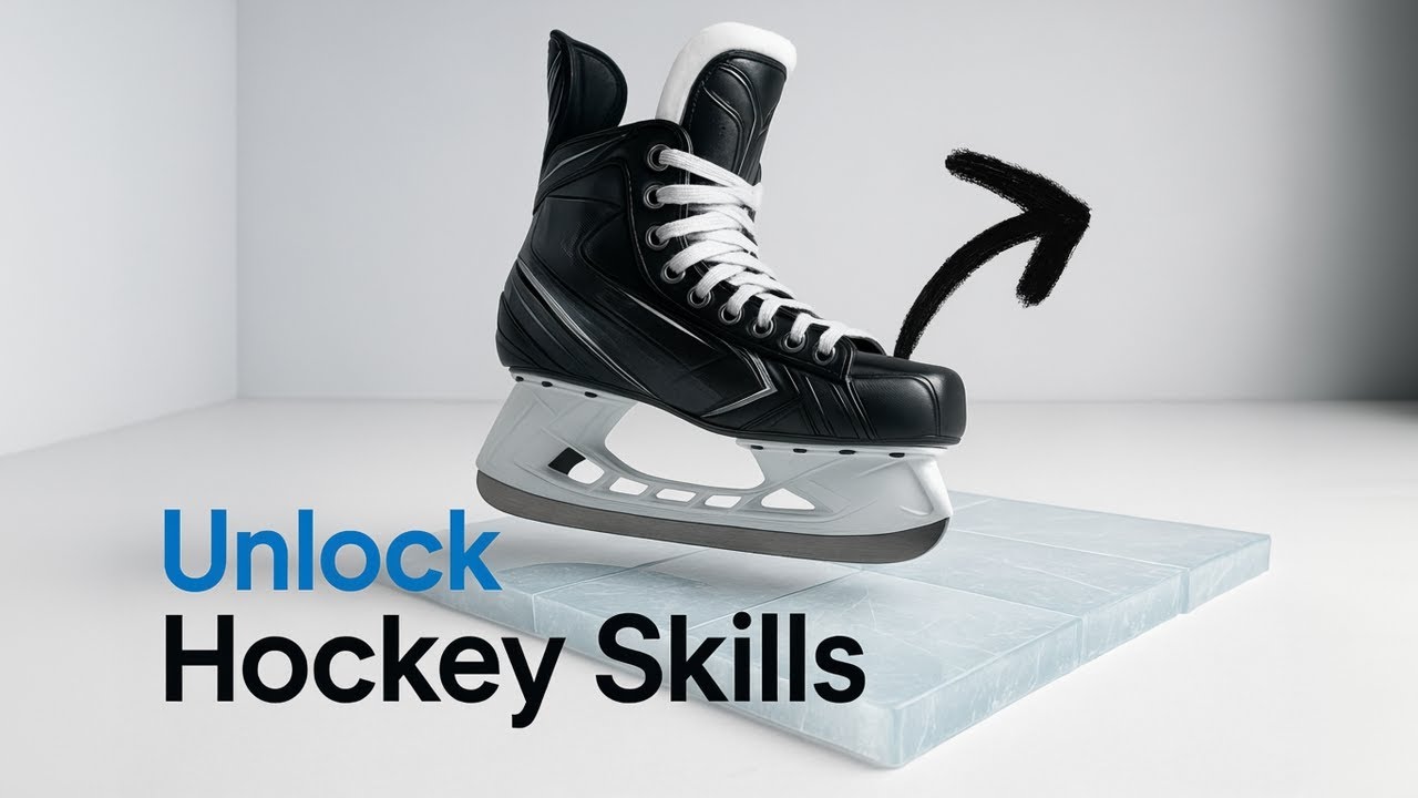 Hockey skate pushing off an ice block, illustrating how proper skating unlocks higher-level skills.